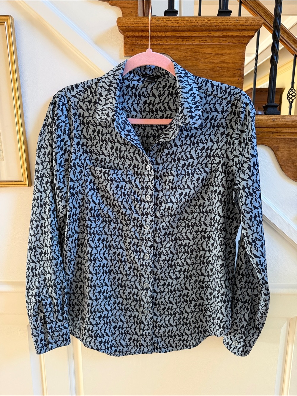 ANN TAYLOR Bird Patterned Button-Down Shirt Long Sleeve Size S
